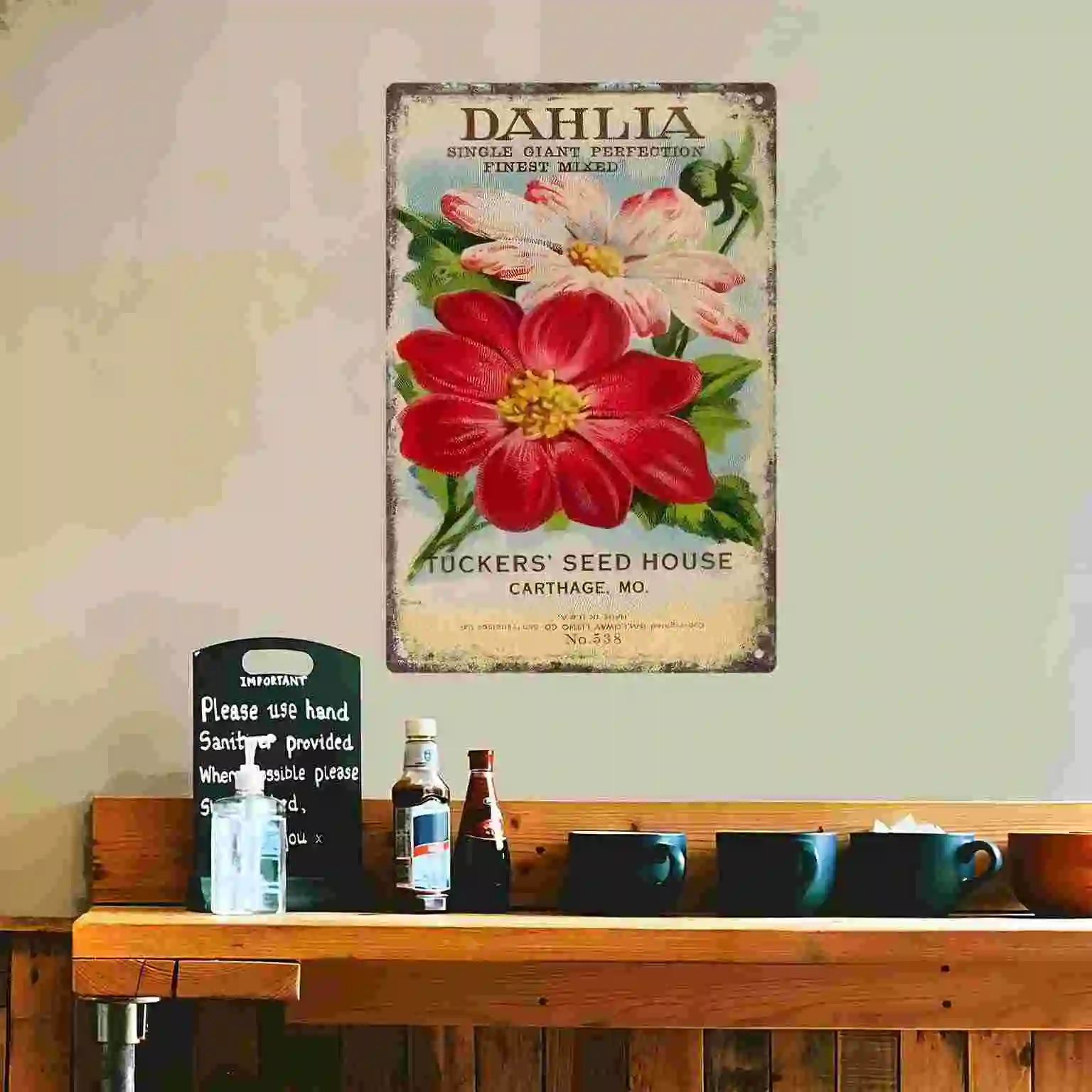 2D FLAT 1pc Vintage Dahlia Flower Seed Packet Metal Wall Sign Decoration for Home Cafe Garage Bedroom Porch And Garden view 4