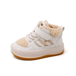 Chaussures de sport coordonnantes en coton pour enfants, chaussures épaisses en peluche pour garçons et filles, baskets chaudes pour bébé, douces et confortables, hiver 2023