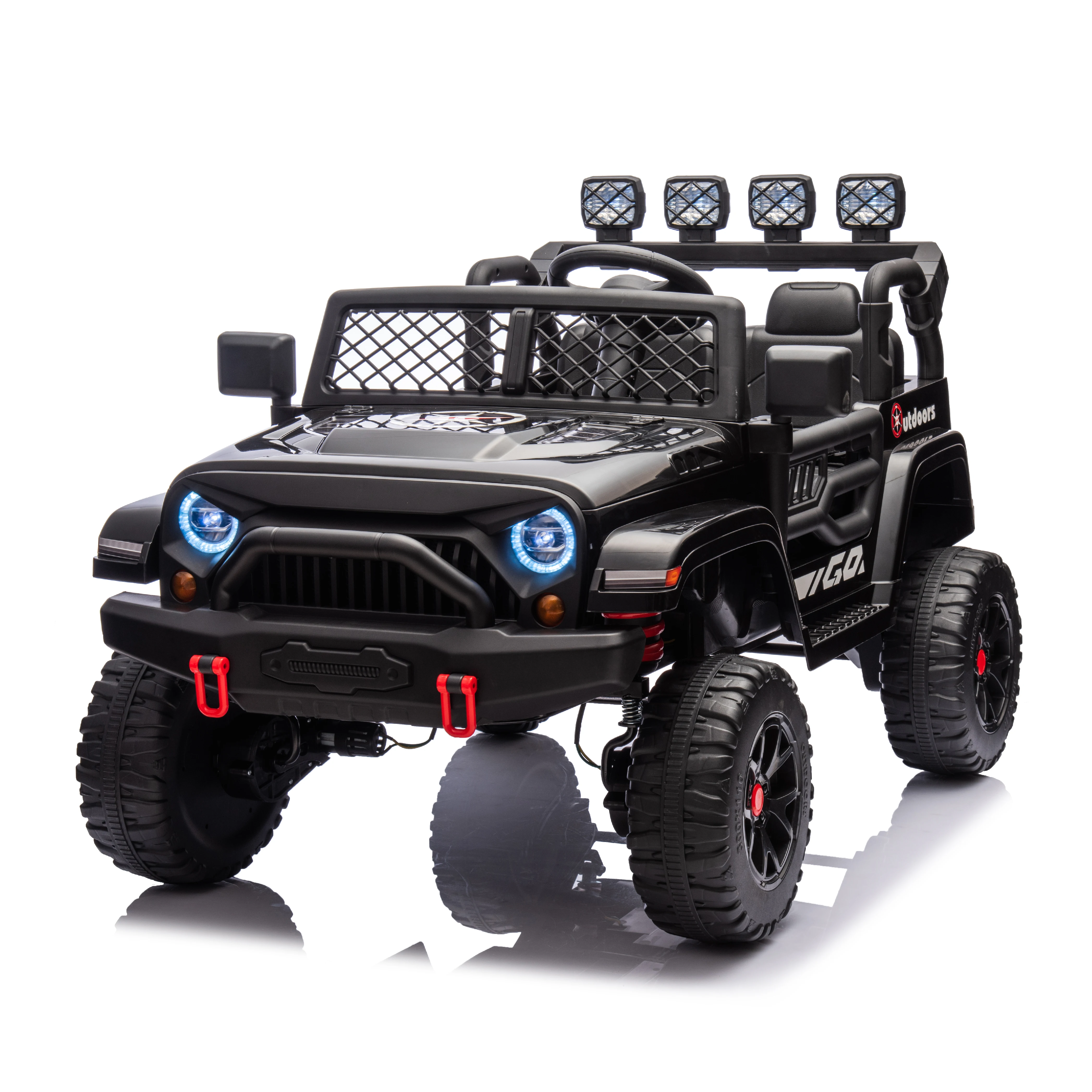 24V 2 Seater Ride On Truck Car, 4WD motors, with 2.4G Remote Control,Metal Suspension,Soft Start,Music, LED Light Toys Gifts