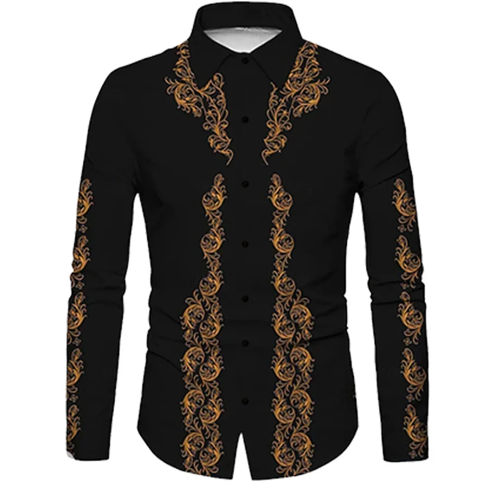 Men's shirt western cowboy 3d pattern summer Hawaiian lapel print outdoor street long sleeve button print clothing fashion desig