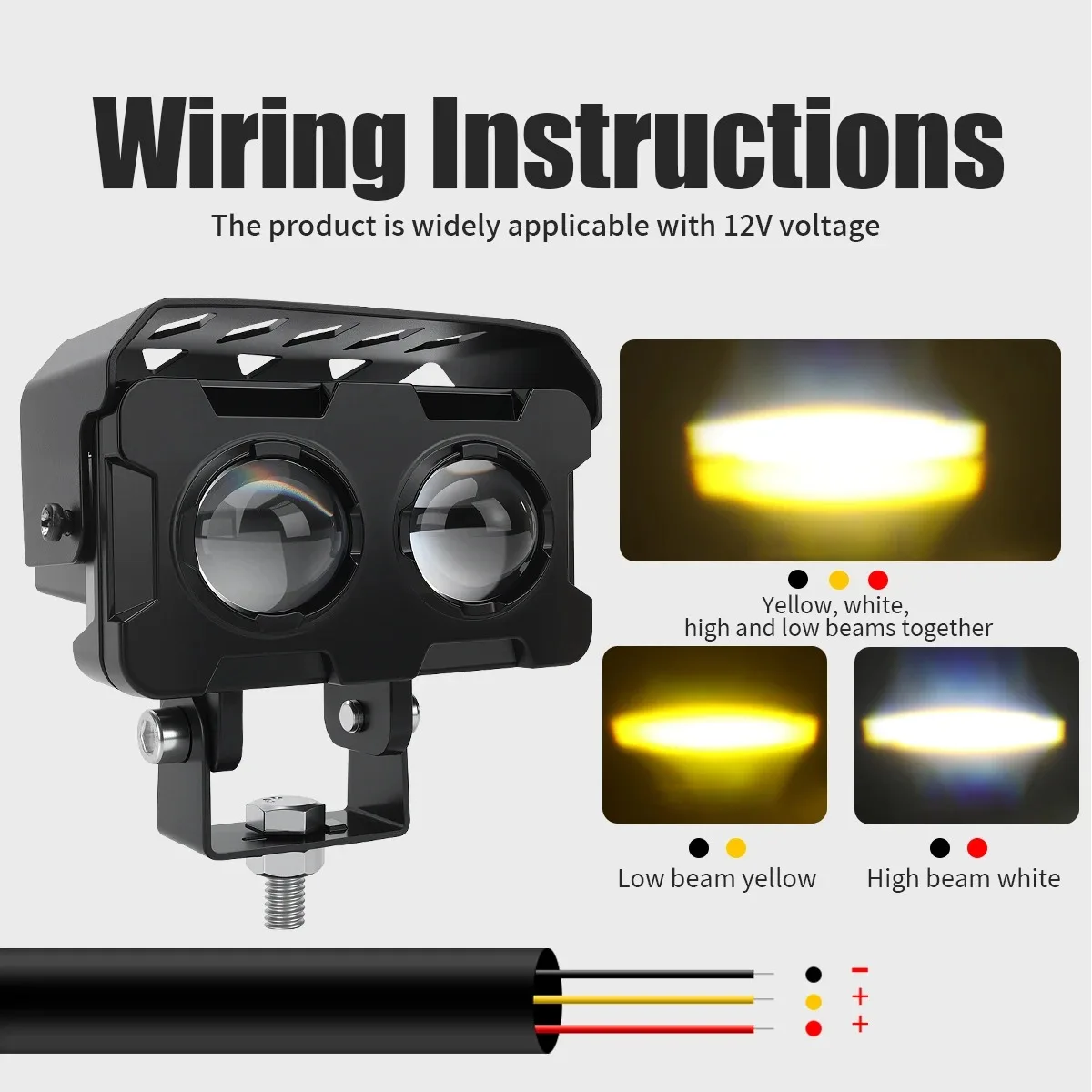 Motorcycle LED Headlight High Lighthouse Headlight 12V 24V Douple Color Len 180W Driving Lights for BMW  ATV SUV Fog Lamp