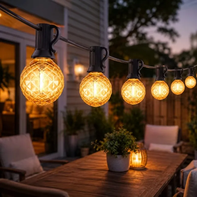 Retro LED Street Garland IP44 Waterproof G40 String Lamp Ice Diamond E12 Amber Glass Outdoor Connectable Garden Decoration Bulbs