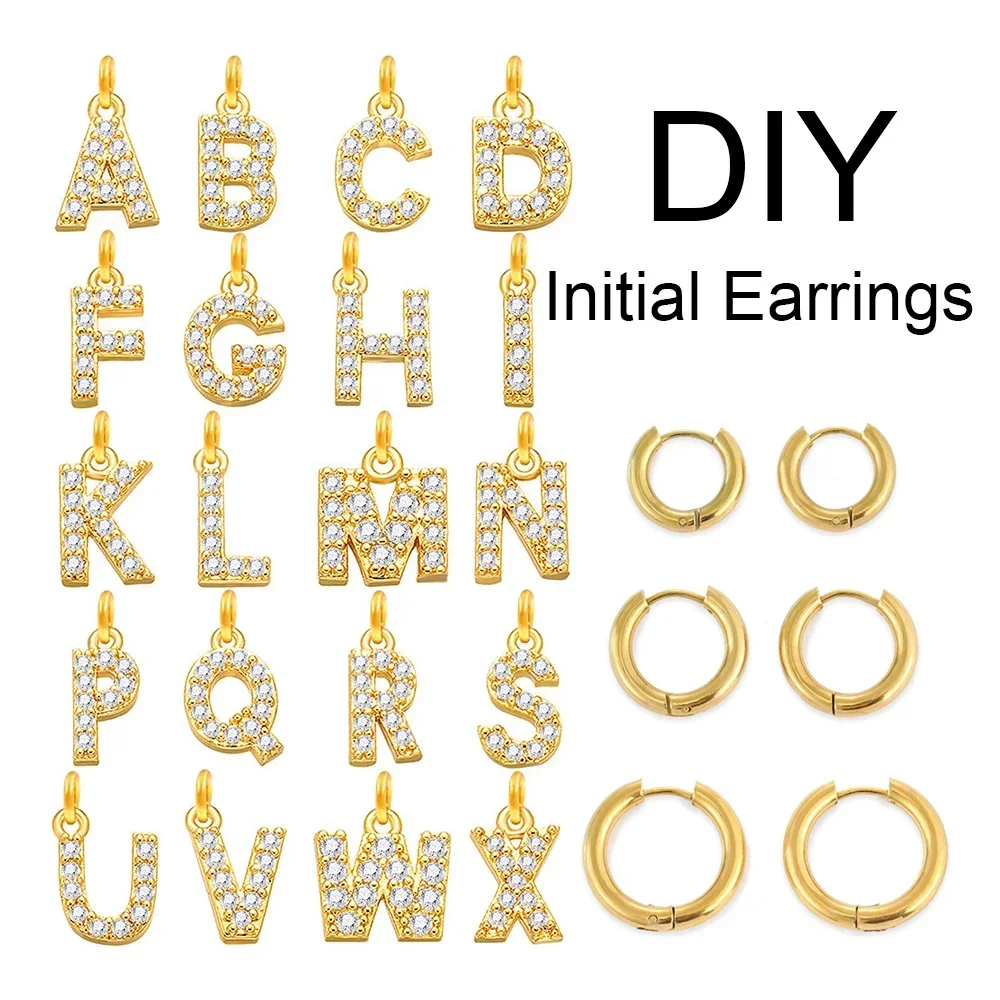 DIY Initial Earrings Hoop Earrings Ladies Girls Stainless Steel Hypoallergenic Hoop Earrings 2024 Jewelry Bulk Wholesale