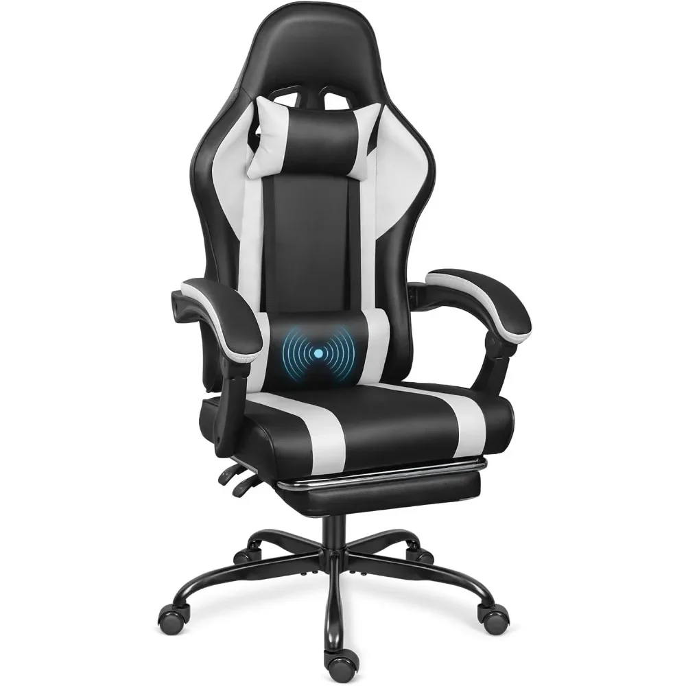 Ergonomic office chair, gaming chair with footrest and massage lumbar support, height-adjustable gaming chair, games room