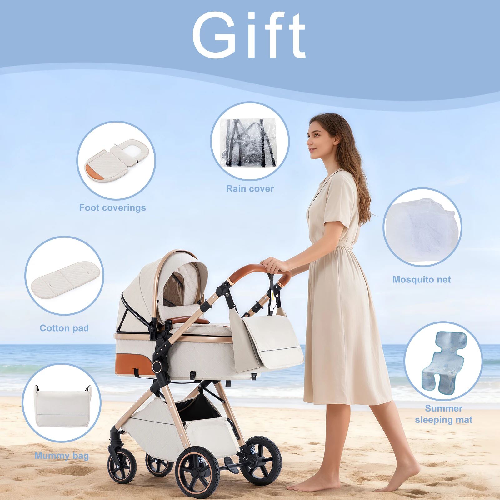 Luxus-Kinderwagen 3-in-1 Tragbarer Baby-Kinderwagen Klappbarer Kinderwagen mit hoher Sitzposition für Neugeborene Verstellbarer Griff für Reisen – Detail 19