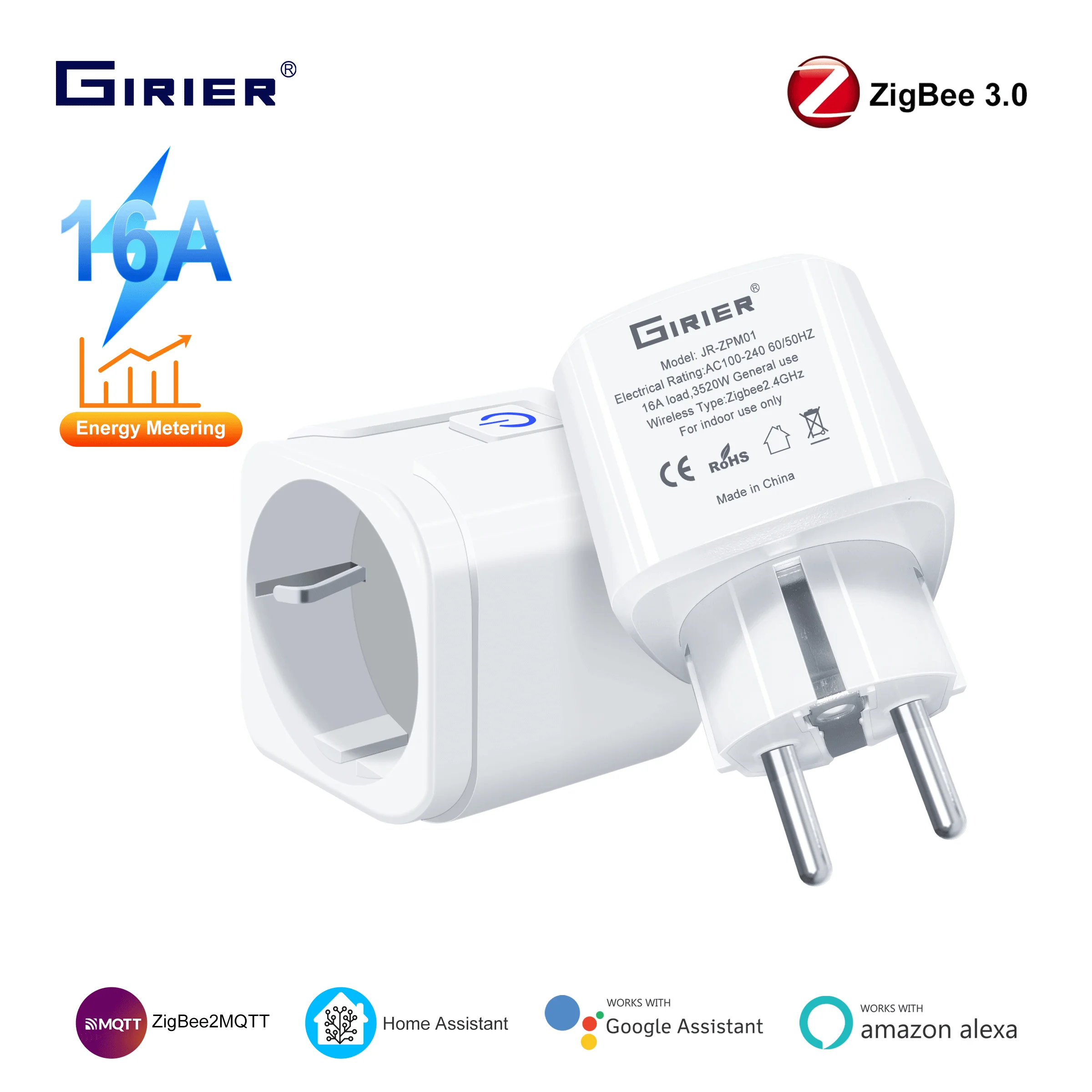 

GIRIER ZigBee Smart Plug 16A с монитором мощности