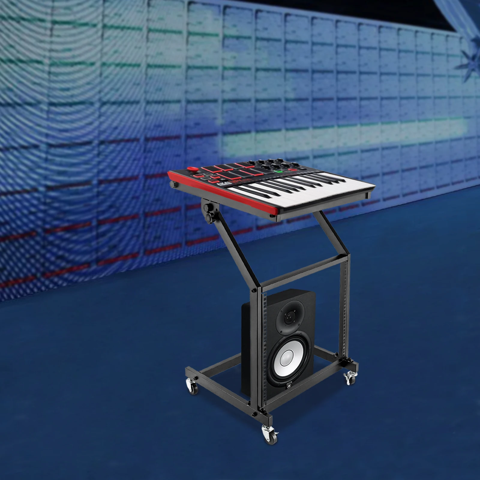 9U with 4 Wheels DJ Audio Mixer Stand Rack (9U, with 4 Wheels) Rolling Stage Cart