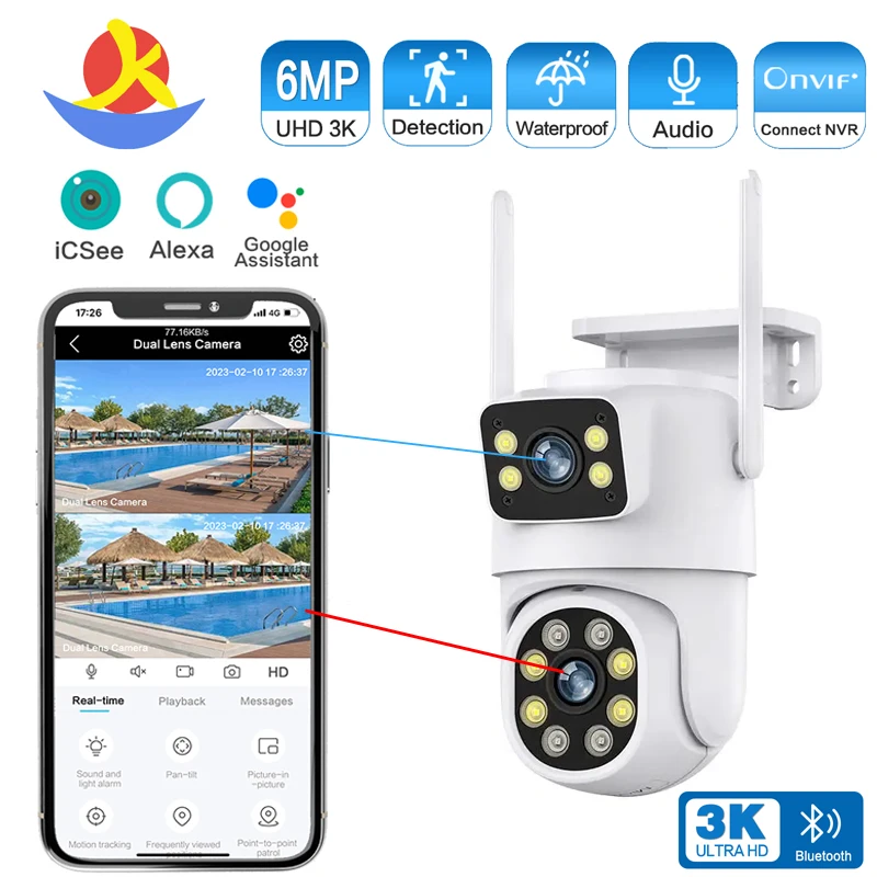 6MP Outdoor Dual Lens Wireless Ptz Cctv Security Cameras Network Tracking 6MP 4K Dual Lens Mini Wifi Security Camera Icsee