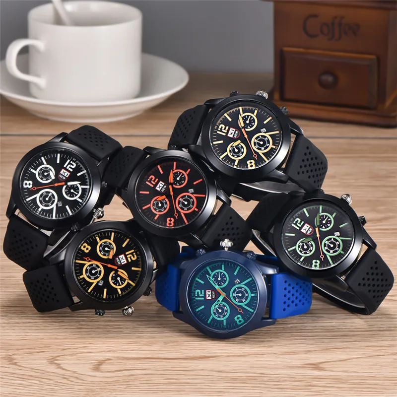 Relogio Masculino 1 pz/lotto XINEW Orologi di Marca Per Gli Uomini di Moda Casual Cinturino In Silicone Data Orologio Al Quarzo Nero Montre Homme 2025