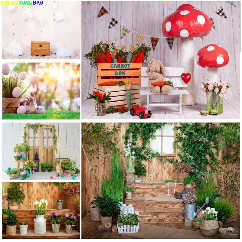 

Vinyl Custom Easter Eggs Rabbit Photography Backdrops Photo Studio Props Spring Flowers Child Baby Photo Backdrops FH-38