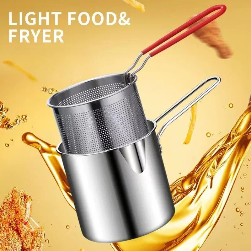 Thickeded Deep Fryer Pot with Basket and Lid Large Stainless Steel Deep Fryer Pasta Basket Chicken Fried Food Strainer