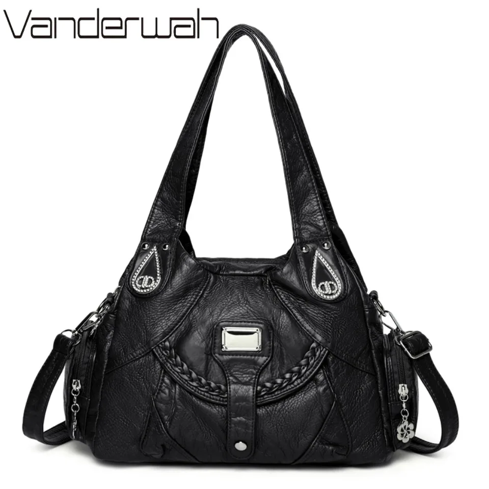 

Retro Handbags For Women Designer Soft Leather Solid Color Multi-Pocket Messenger Bag 2026 Ladies Large Capacity Totes Sac