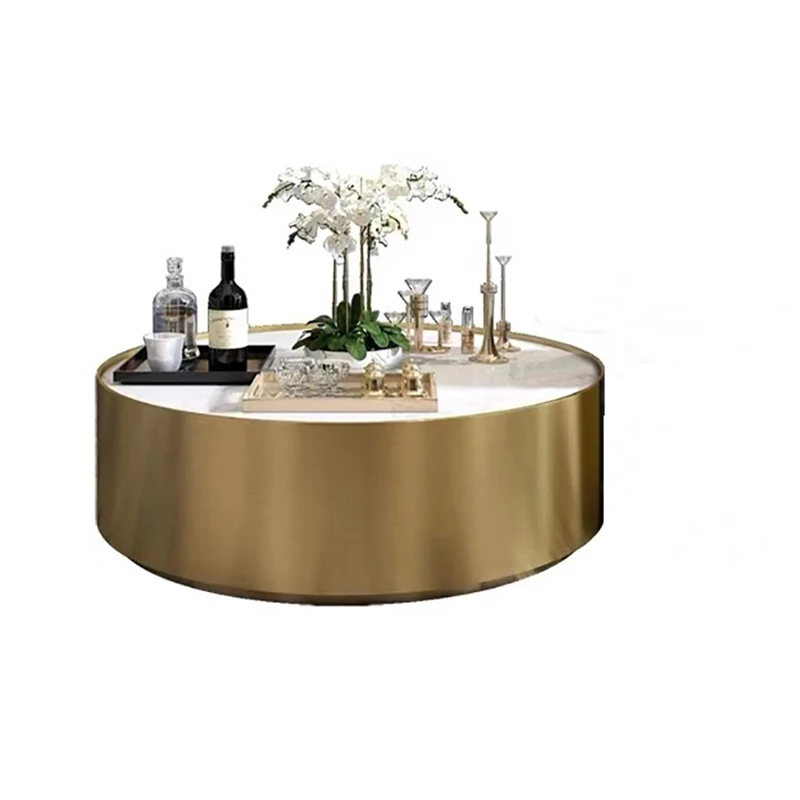 

Light luxury coffee table round gold stainless steel marble coffee table size apartment living room coffee table complete