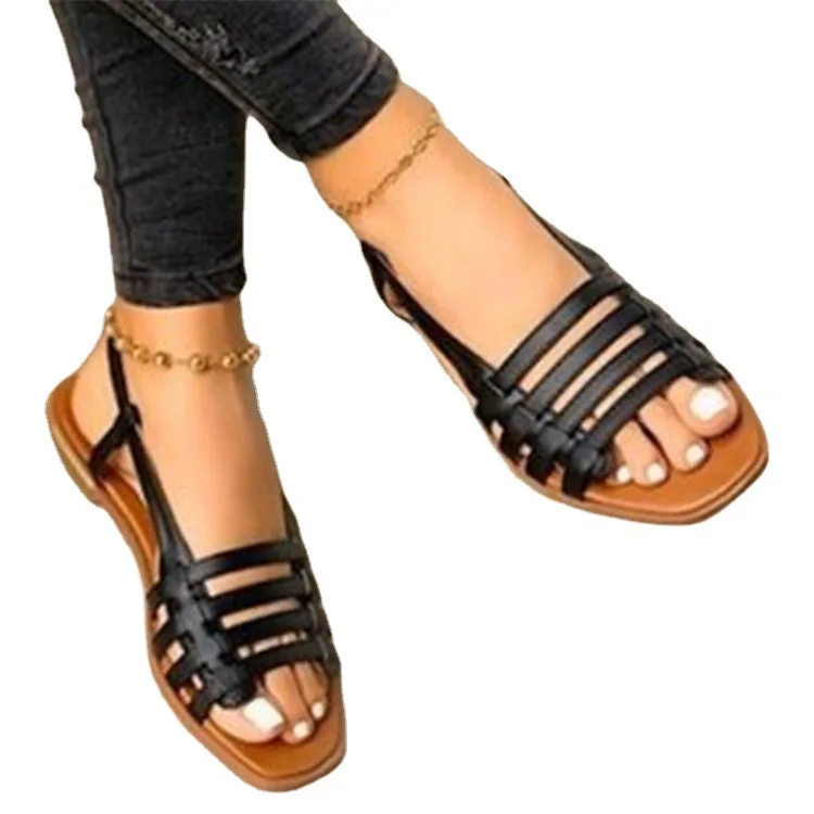 Women Casual Woven Sandals 2024 Summer New Rome Flats Fashion Gladiator Sandals Women Casual Beach Sandals Sapatos De Mujer