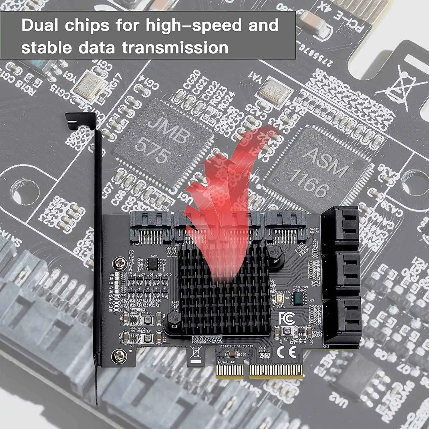 Pcie ke kartu ekspansi Sata, kartu adaptor seri Sata Pci Express 10 Port 6 Gbps dengan 10 kabel Chip SATA: ASM 1166