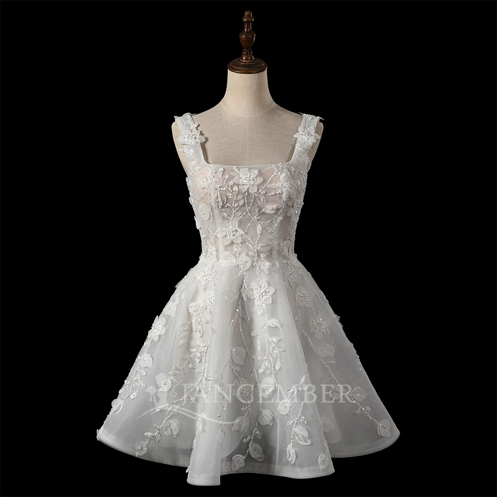 Romantic Square Collar Boho Wedding Dress Sheer Bodice Bridal Gown Lace Spaghetti Straps Wedding Gowns Customized robe de mariée