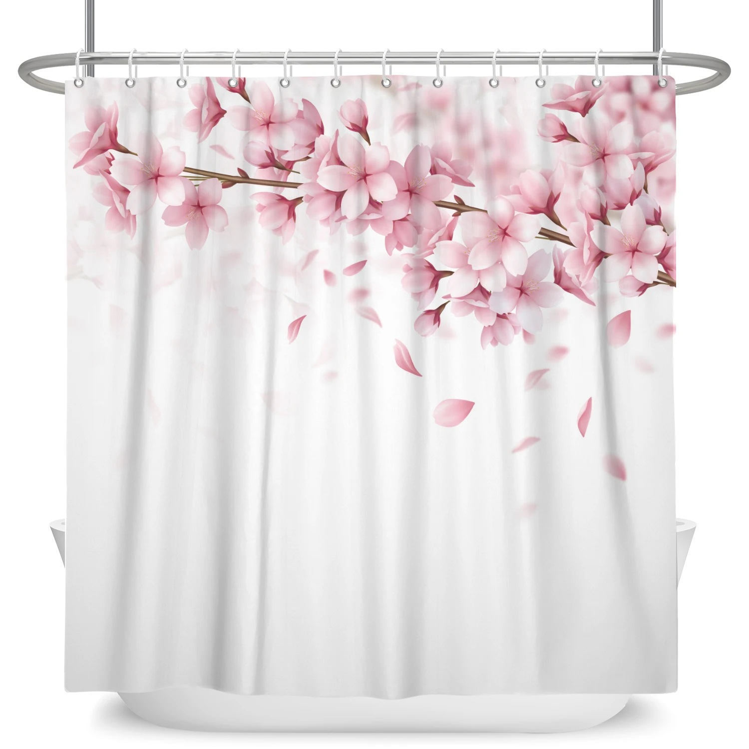 Cortinas de ducha de flores rosas, juego de decoración de baño de tela de poliéster Simple y moderno con ganchos