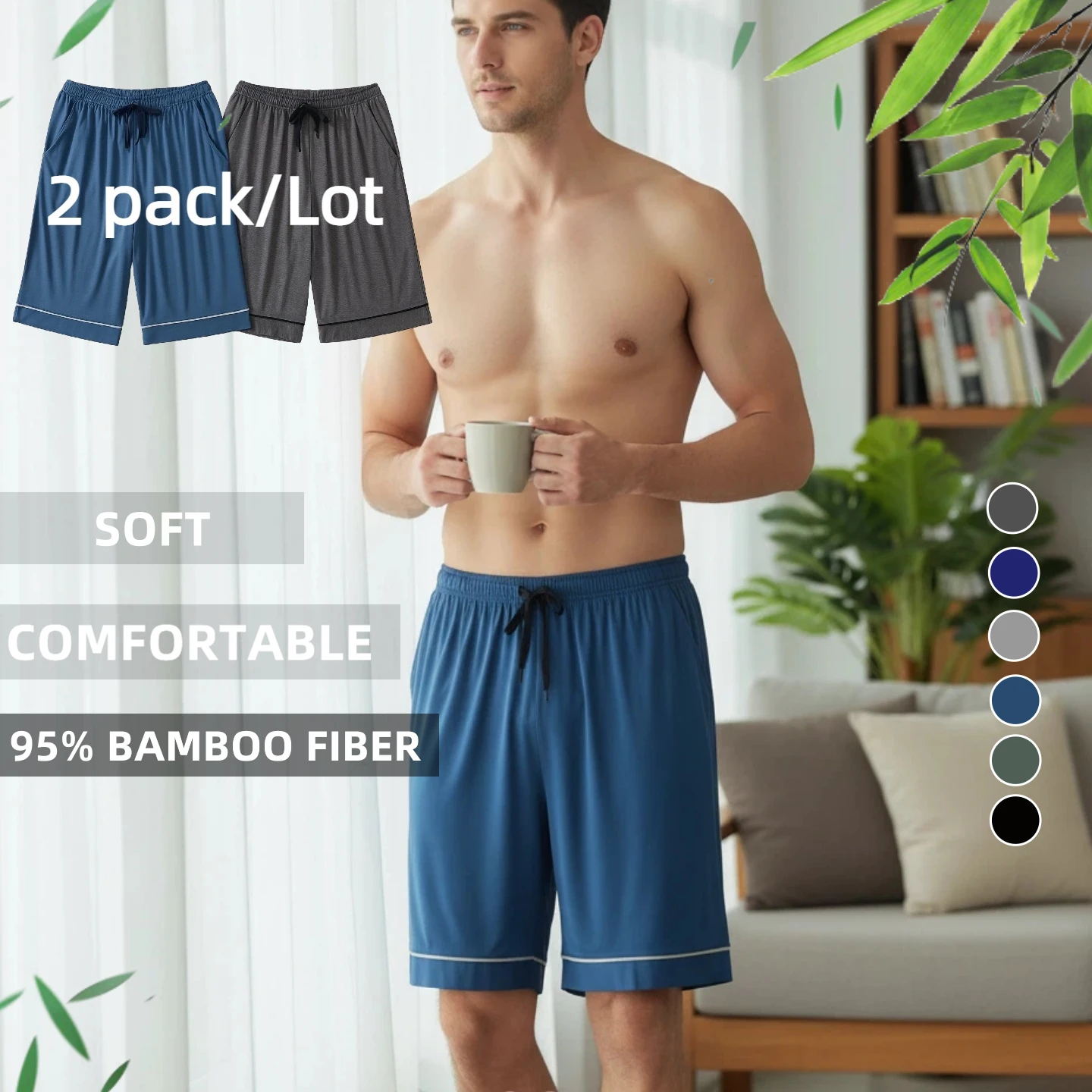 Men's 2 Pack Soft Breathable Modal Sleep Shorts Lightweight Summer Lounge Pants Casual Gym Running Basketball Bottoms Solid Gray