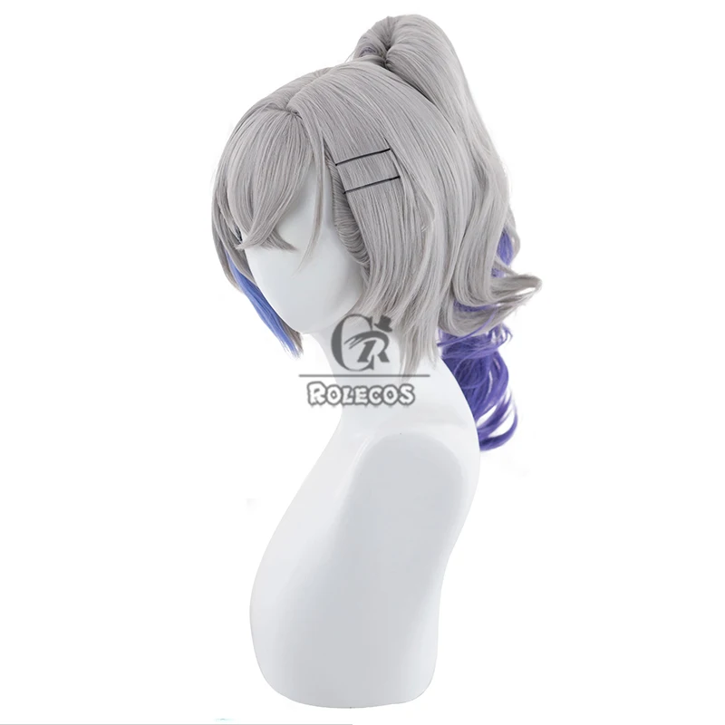 ROLECOS สังเคราะห์ผมเกม Honkai Star Rail Silver Wolf คอสเพลย์วิกผม Silver Wolf ฮาโลวีน 46 ซม.สีเทาผสมวิกผมสังเคราะห์ผม