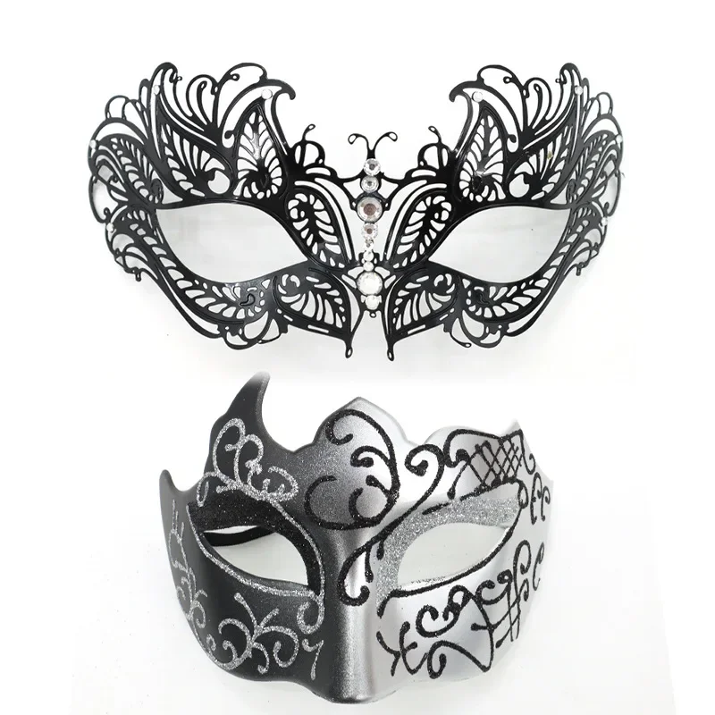 One Pair Couple's Gorgeous Venetian Masquerade Masks Party Costumes Accessory Black Silver Gold Metal Filigree Party Mask