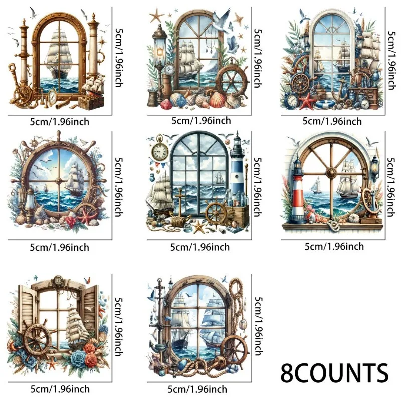 

Vintage Nautical Window Sublimation UV DTF Stickers, Waterproof Sticker Pack for Decorating Mugs, DIY Supplies，Home Decoration