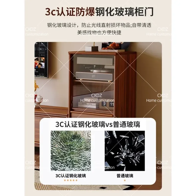 Solid Wood TV Cabinet Antique Style Living Room Furniture Small Apartment Coffee Table Combo Floor Storage Unit Media Console