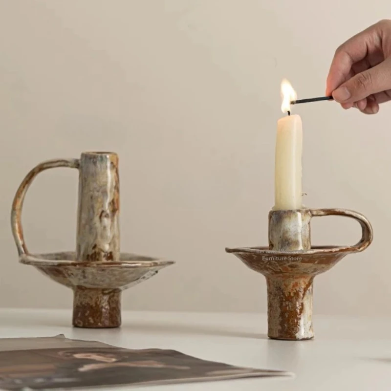 Vintage Ceramic Candlestick Homestay Home Ceramic Kiln Transformation Aromatherapy Decoration Handmade Candle Ornamen Candelabro