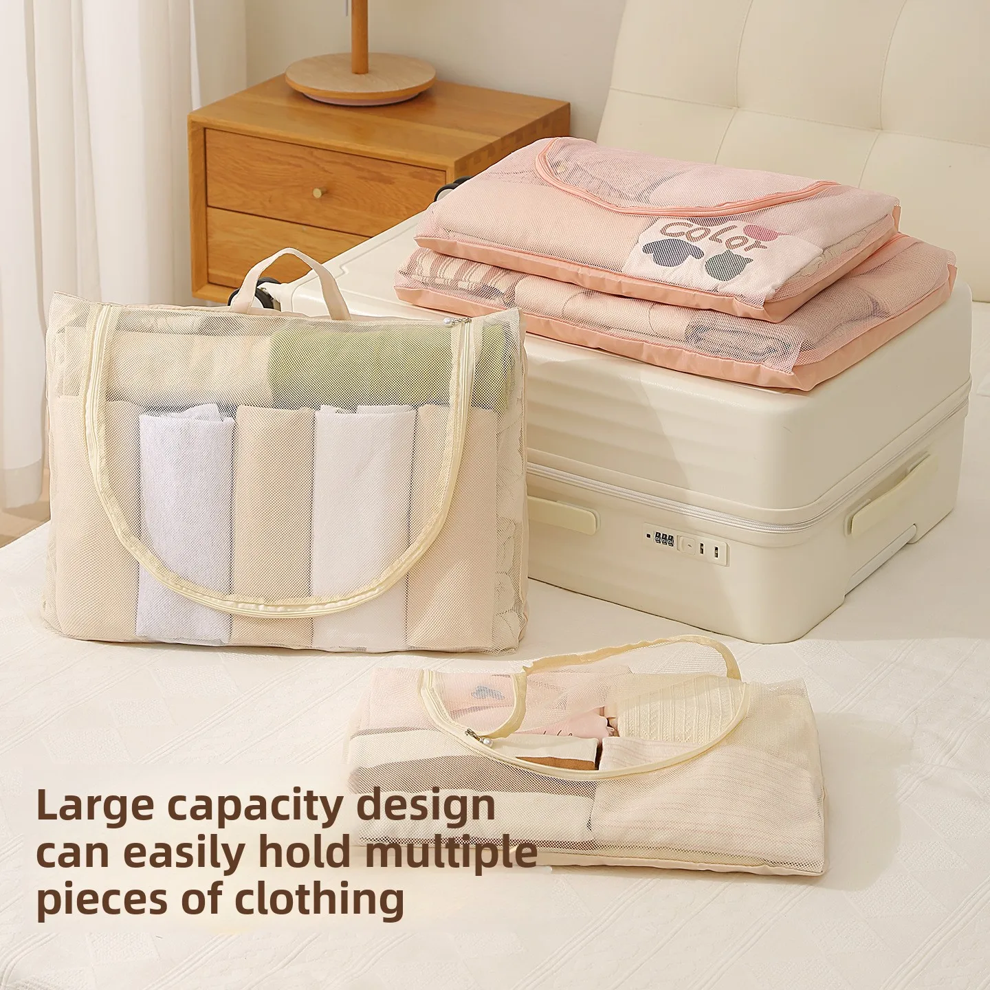 Visual Mesh Satchel Cosmetics Bag Multi-size Travel Clothes Packaging Bag Breathable Mesh Clothes Cosmetics Bag