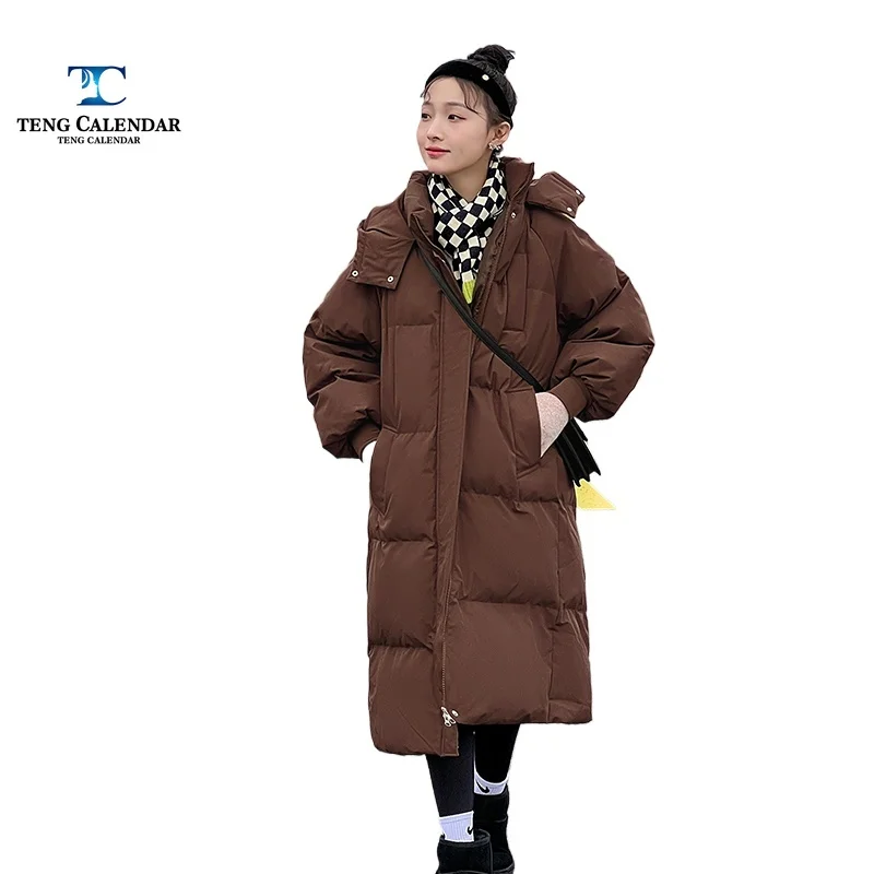 سترة قطن برتقالية، سترة خبز سميكة بغطاء للرأس متوسطة إلى طويلة بطول الركبة، طراز جديد لشتاء 2022 للسيدات #3