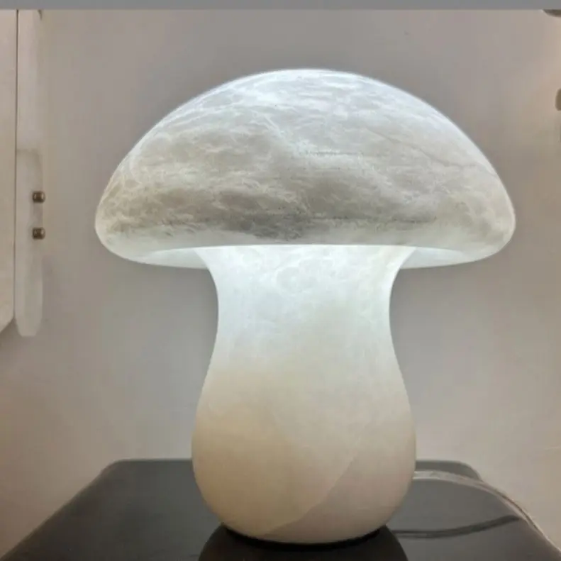Elegant Modern Muted Marble Mushroom Motif Table Lamp Flexible Bedside Lights for Living Room Simple Electricity Battery
