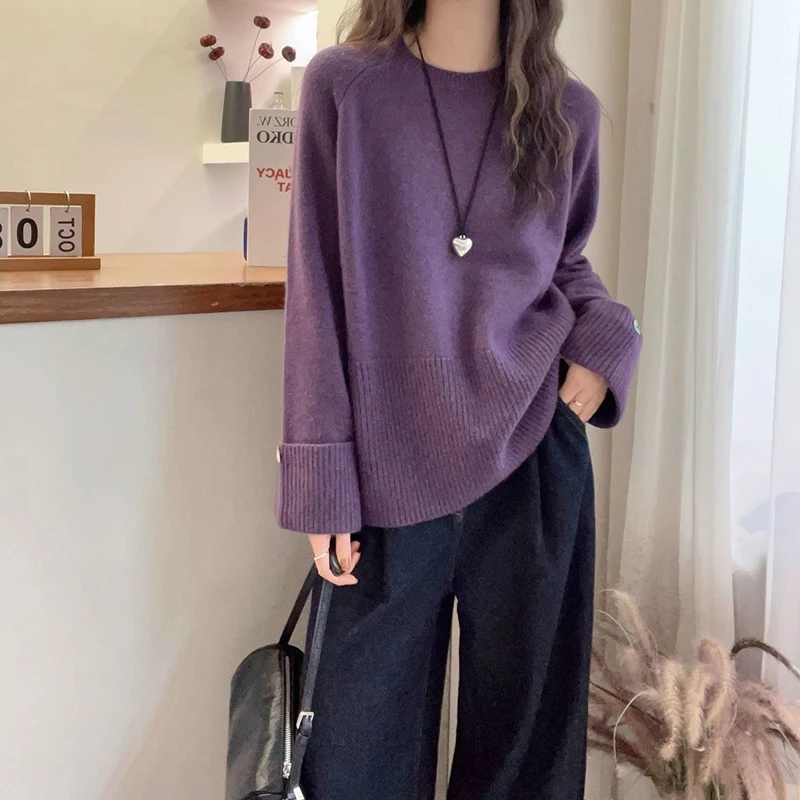 

High-end Thicken Warm O-neck Pullovers Sweater Women Autumn Winter French Retro Knitted Sweaters Trend Y2k Knitting Jumpers
