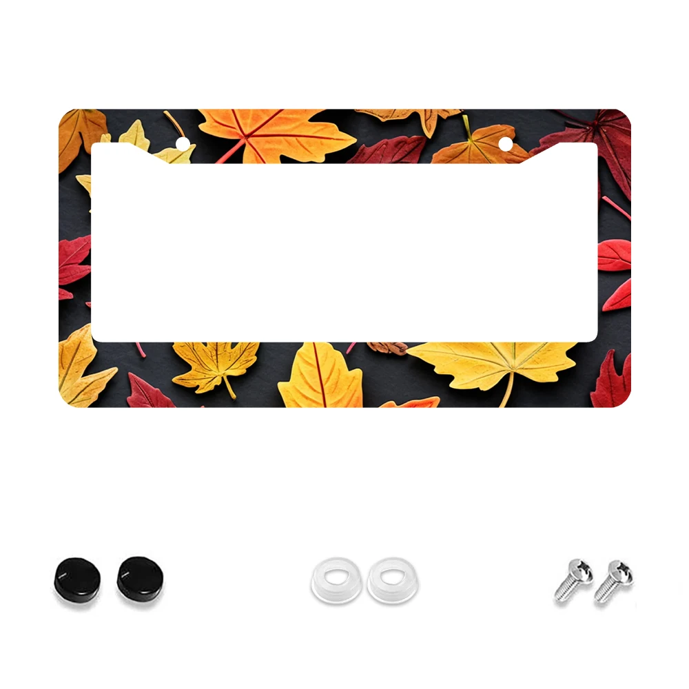 

1pc Retro Autumn Leaves Pattern 2-Hole License Plate Frame, Multicolor Aluminum Material, 6x12 Inches with Screw Kit, Unique Ca