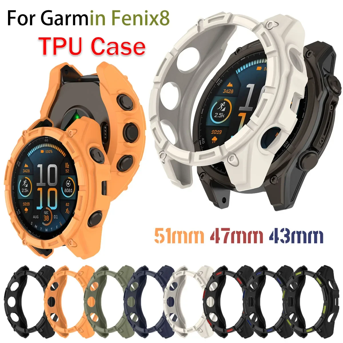 TPU Case for Garmin Fenix8 51/47/43MM Watch Cover Bracelet Frame Bezel Replacement Shell for garmin Fenix 8 Protective Soft Case