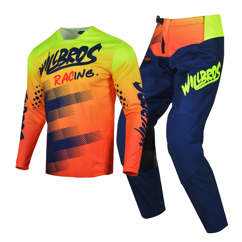 

Willbros Motocross Orange Jersey and Pants Combo Gear Set MX Motor MTB DH BMX Dirt Bike Mountain Bicycle Racing