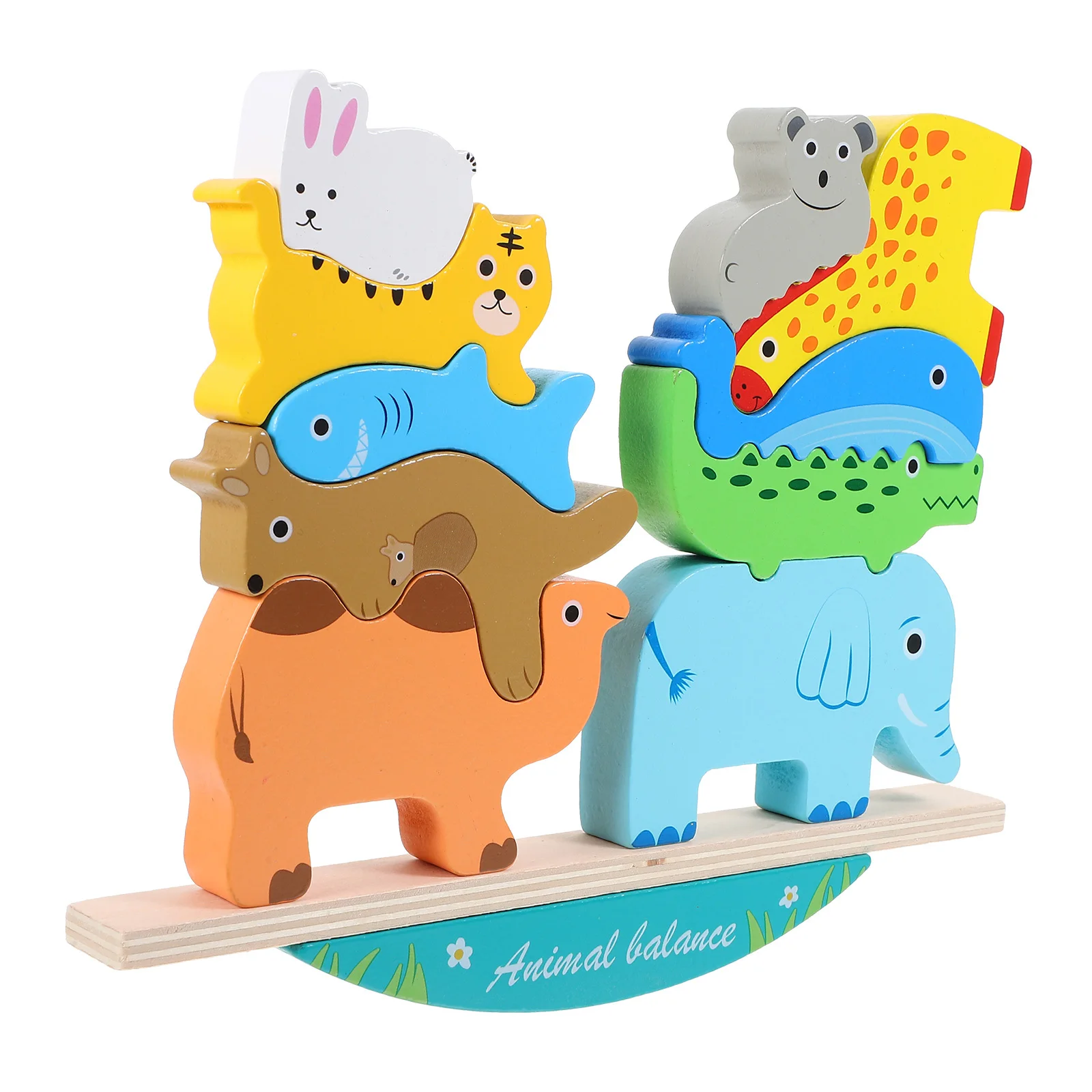 مجموعة واحدة من ألعاب التراص الخشبية على شكل رسوم كرتونية للأطفال الصغار كتل الخيال والمهارات الاجتماعية كتل التوازن