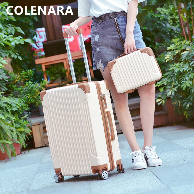 COLENARA 20/22/24/26Inch Luggage New Women's Carry-on Portable Makeup Bag Set Men's Trolley Case with Wheels Rolling Suitcase