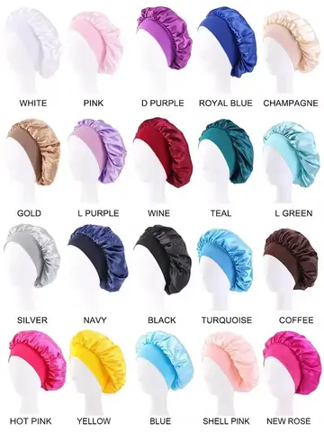 1pcs Soft Silk Satin Lined Bonnet Large Satin Hair Bonnet Household Sleep Shower Cap Hair Wrap Cover for Long Hair Salon Tool