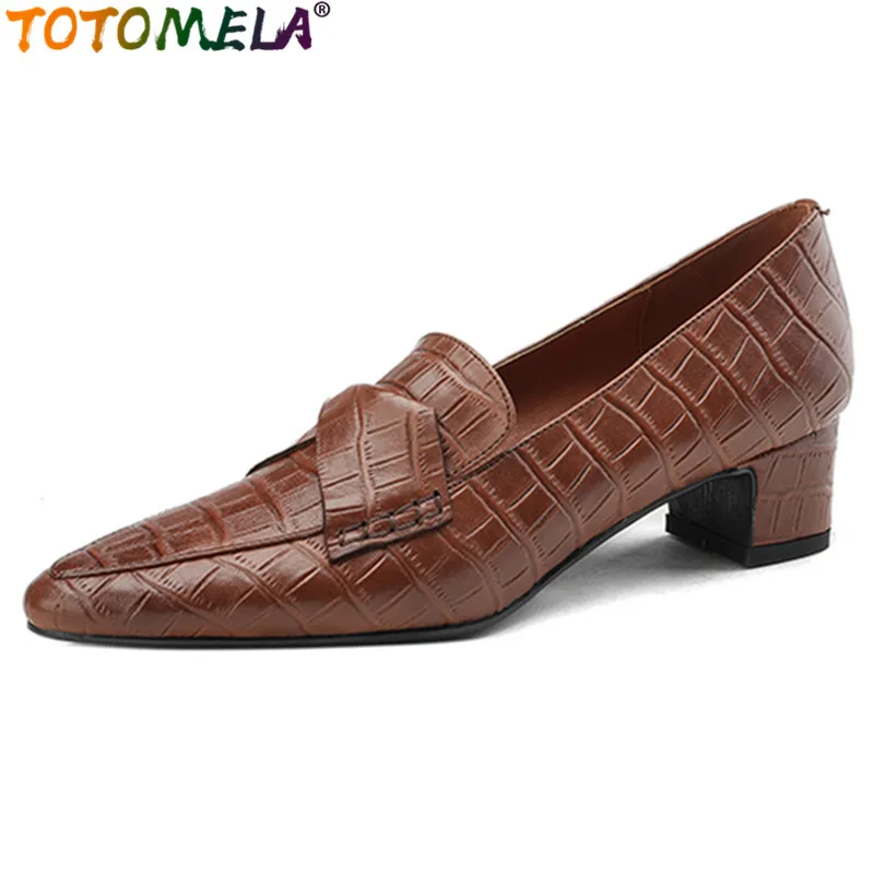 

TOTOMELA 2024 New Size 34-43 Retro Sheepskin Shoes Woman Slip On Thick Med Heels Shoes Shallow Simple Ladies Dress Pumps