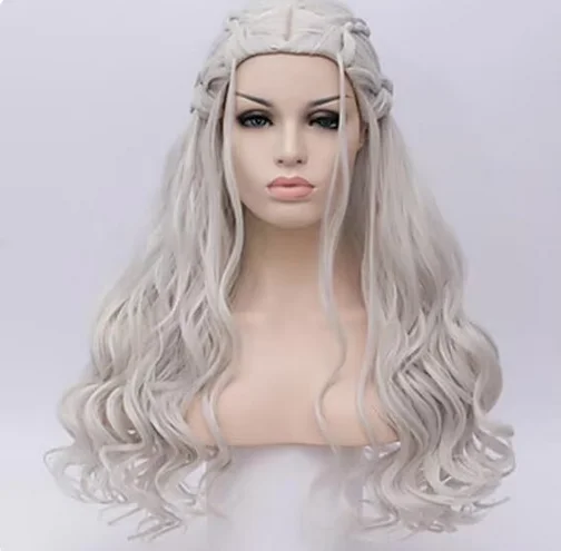 Synthetic Hair Daenerys Targaryen Wigs Silver Long Braided Costume Cosplay Queen Lolita Wig for Women