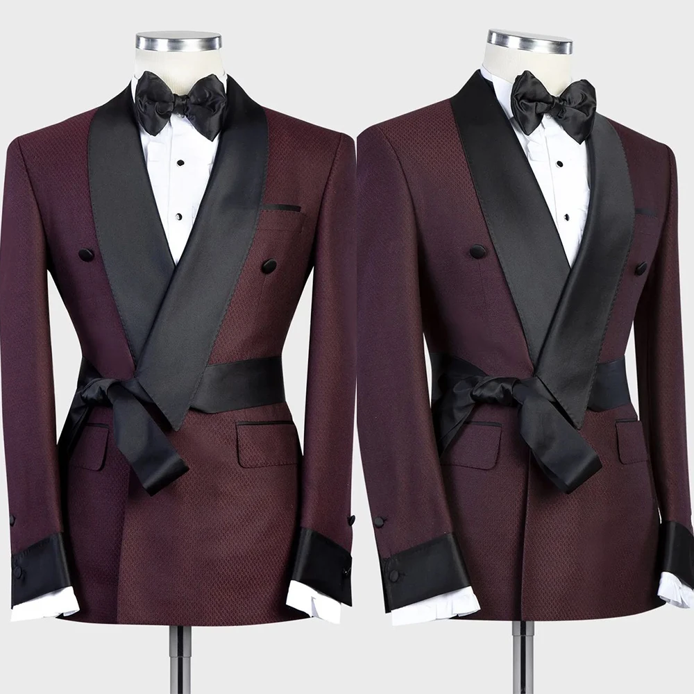 Red Latest Classic Mens Suit Double Breasted Tailor-Made Black Collar One-Pieces Jacket Designer Formal Occasion Costume Made