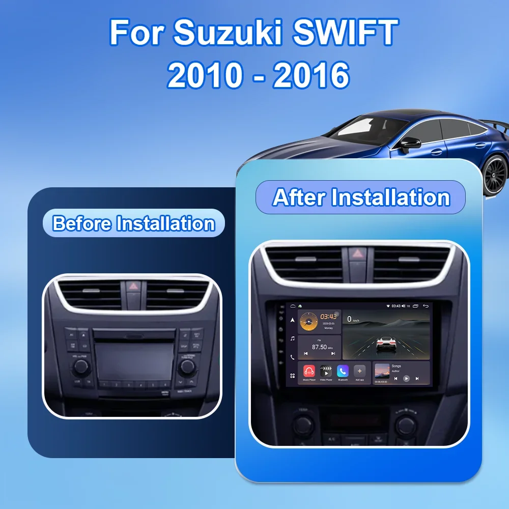 Android 16 Carplay For Suzuki Swift 4 2011 -2016 Car Multimedia Player Radio Stereo GPS Navigation Touch Screen Bluetooth WIFI