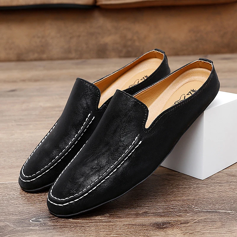 

Small Size Men Closed Toe Mule Slippers New Fashion Backless Casual Sandals British Style Driving Loafers Shoes