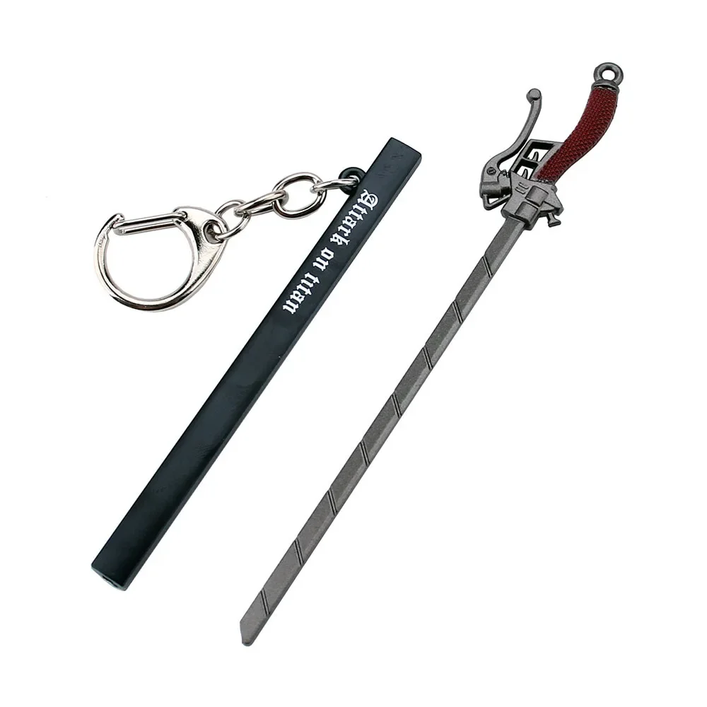 Attack on Titan Levi Ackerman Weapon Model Keychain for Men Boy Stereomotor-Knife with scabbard Metal Key Ring Fans Cos Jewelry