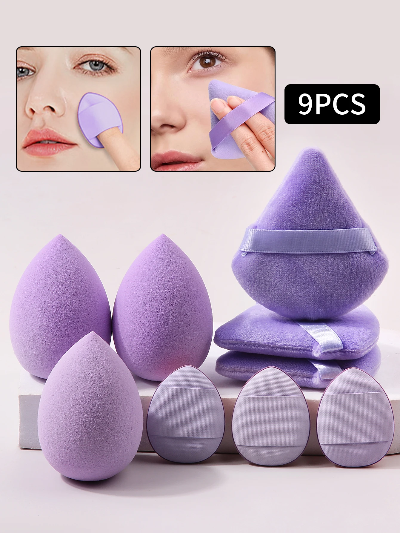 9 zestawów gąbeczek do makijażu i puszek do kremu - miękkie gąbeczki do nakładania kremu na palce, trójkątne puszki do makijażu - do codziennych podróży