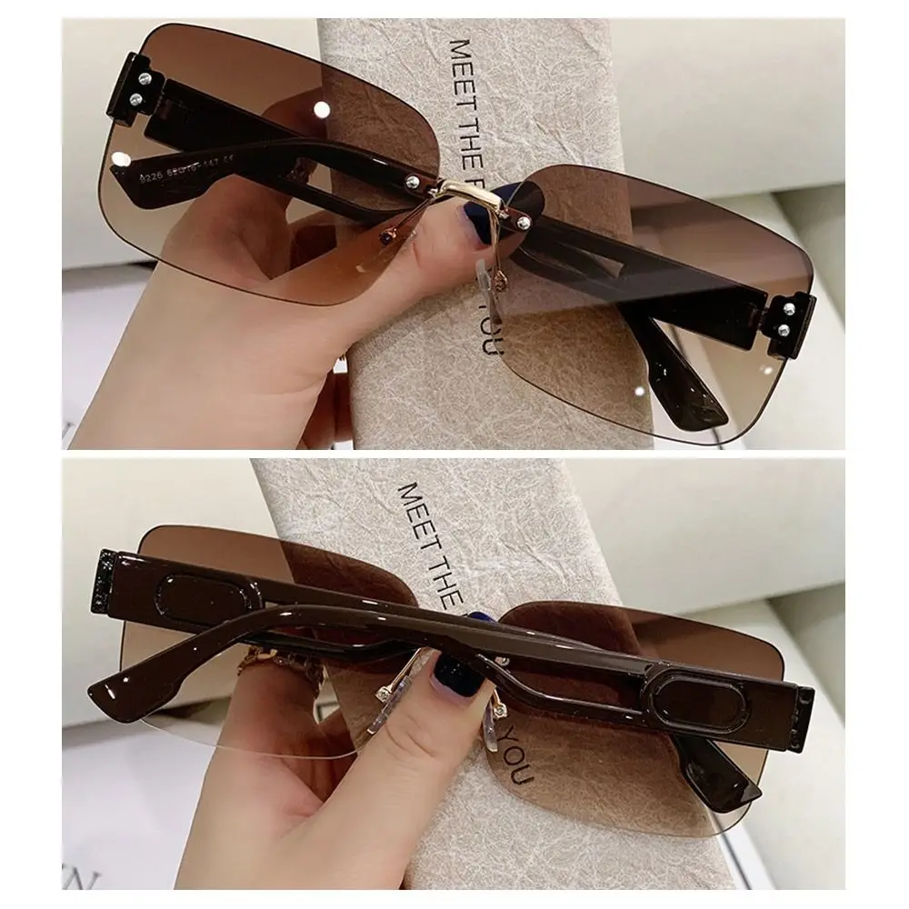 نظارات شمسية بدون إطار على الطراز الكوري، عدسات متدرجة، نظارات شمسية مستطيلة للحماية من الأشعة فوق البنفسجية، نظارات الشاطئ للنساء والرجال