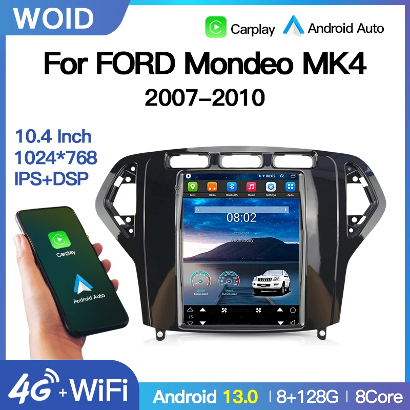 Android 13 For Tesla Style  For Ford Mondeo MK4 2007-2010 Auto Radio Stereo Multimedia Player Car Player Android  BT WiFi GPS 4G