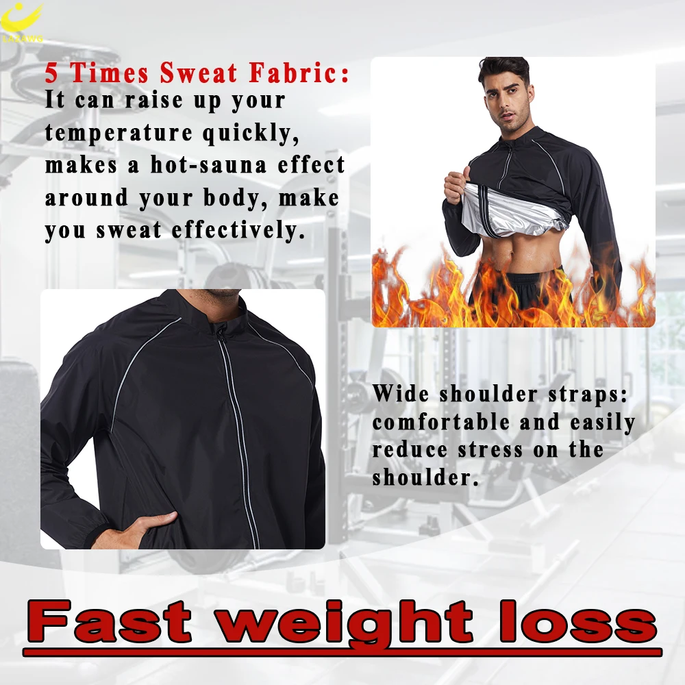 LAZAWG Men Sauna Suit Slimming Long Sleeve Sweat Jacket Leggings Weight Loss Tracksuit Body Shaper Thin Thermo Sportwear