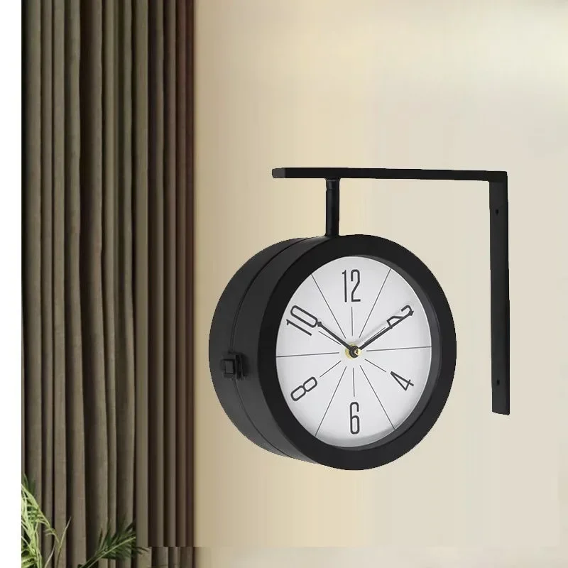 American internet celebrity double-sided black wrought iron wall clock, living room Nordic suspended silent clock