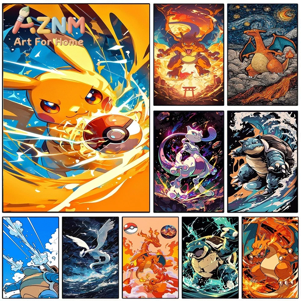Flash Pikachu With Pokeball Pokemon Canvas Wall Art No Frame Anime Print Poster Painting for Kids Bedroom Living Room Home Wal