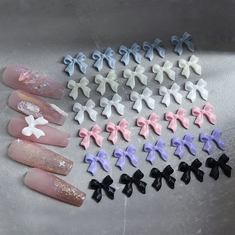 

50pcs/bag Resin Bowknot Ribbon Nail Decorations Press On Nails Charms Ornament Manicure Art Design Accessories Salon Supplies